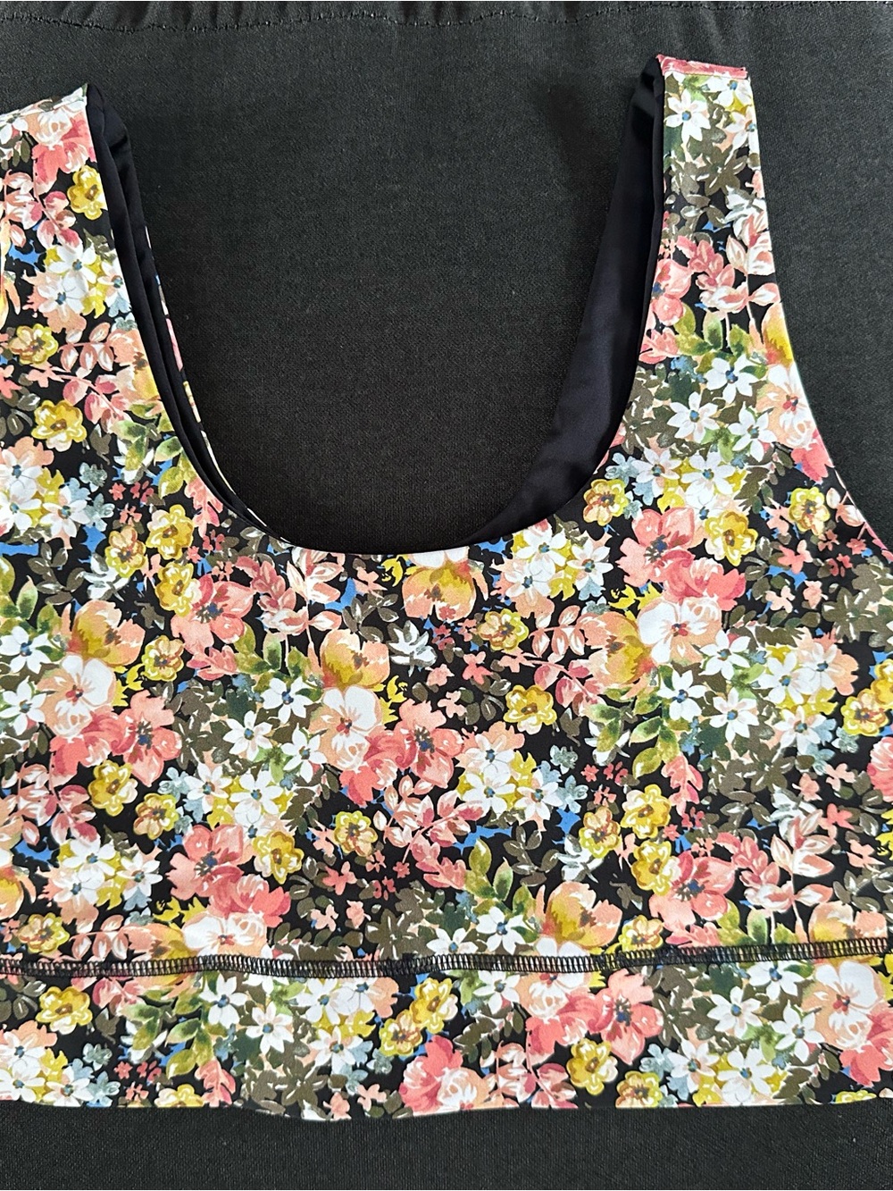 Floral Scoop Neck Sports Bra - Black Multi